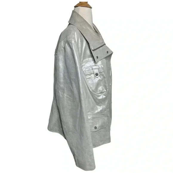 Bradley Bayou Metallic Silver leather moto biker with 4 front pockets size 2X - Picture 5 of 7